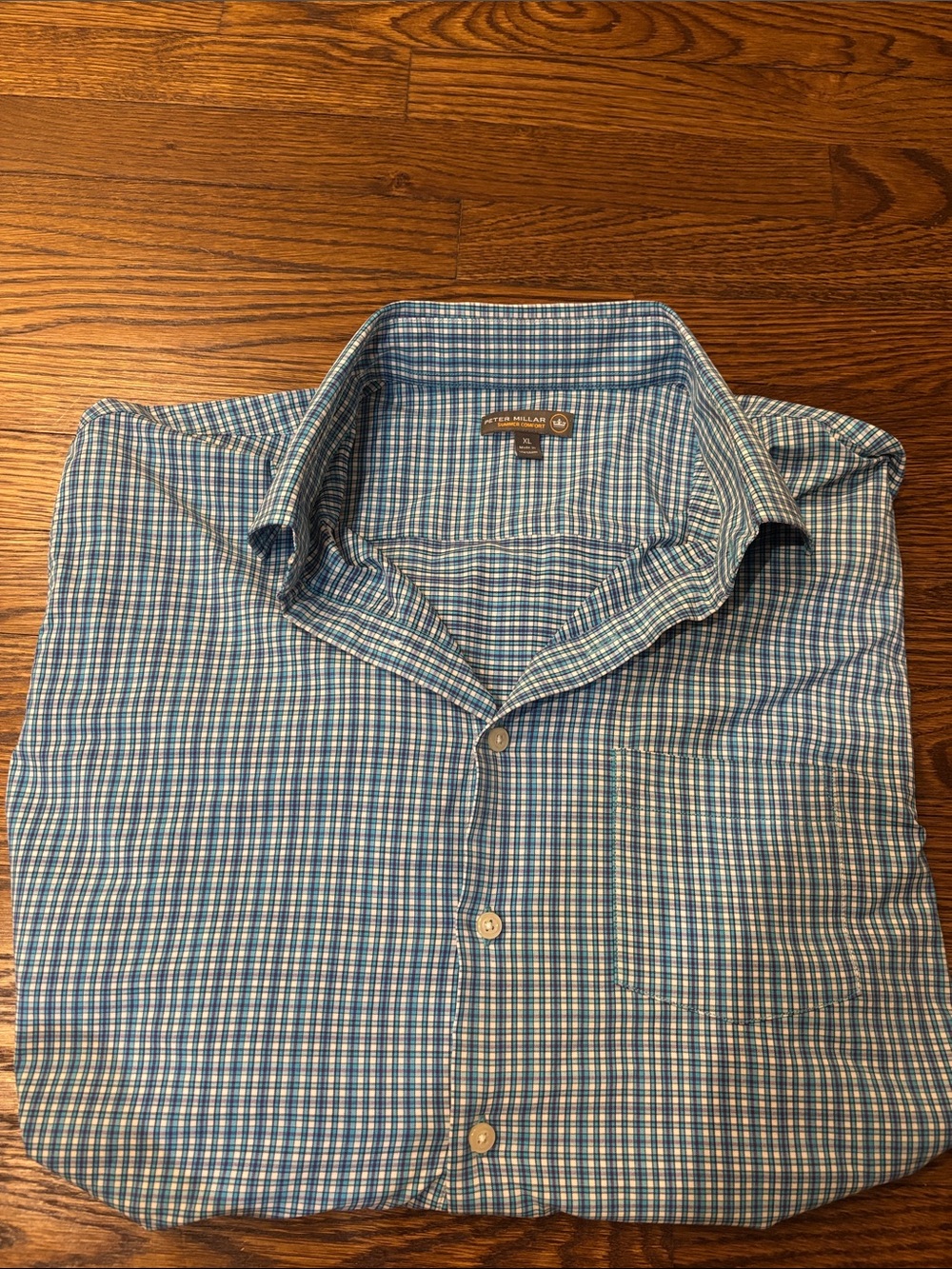 Peter Millar Blue and White Checked Casual Button-Down Shirt